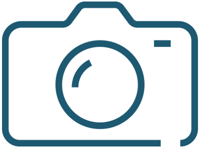 icono de cámara fotográfica en azul corporativo