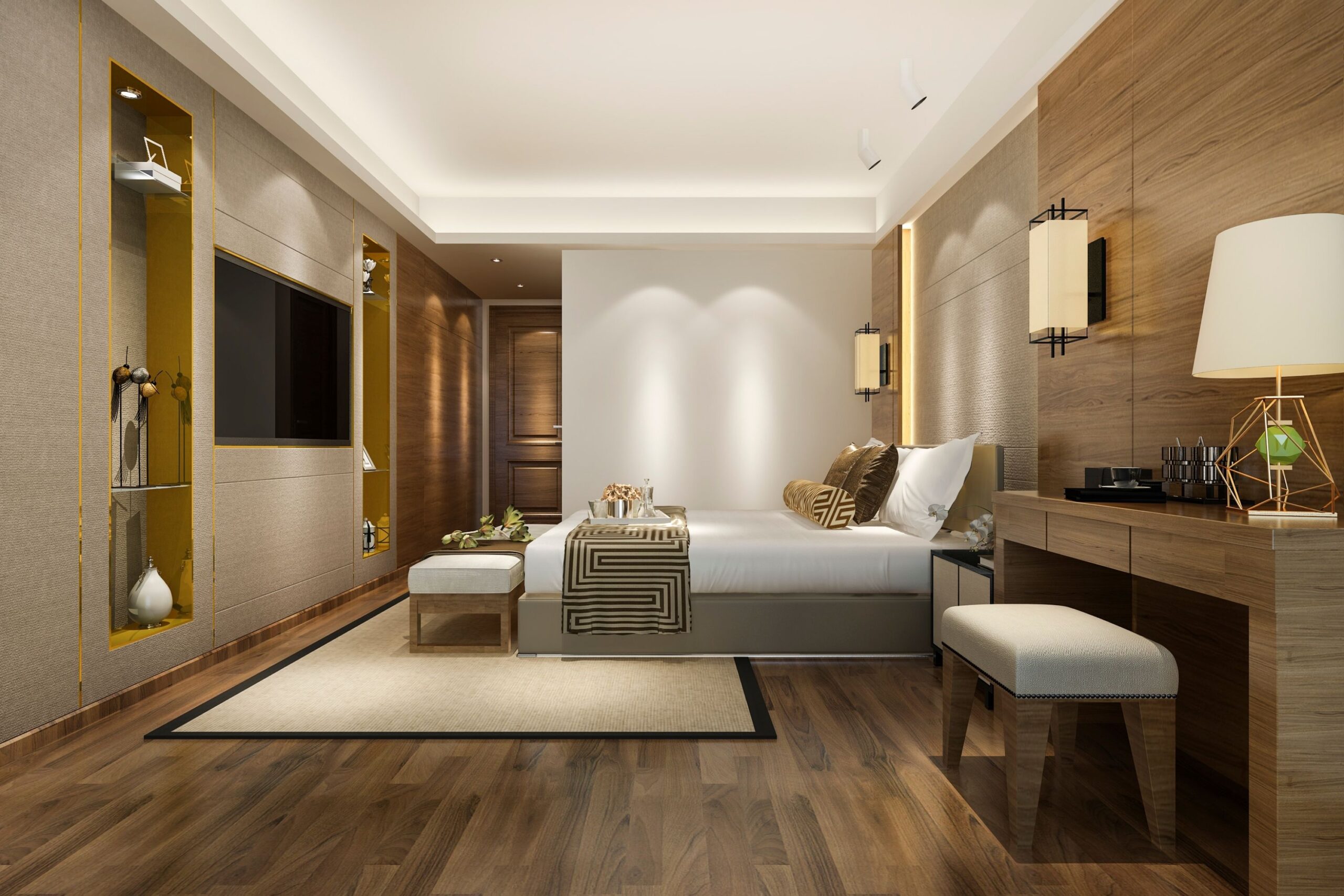 habitación con cama y muebles