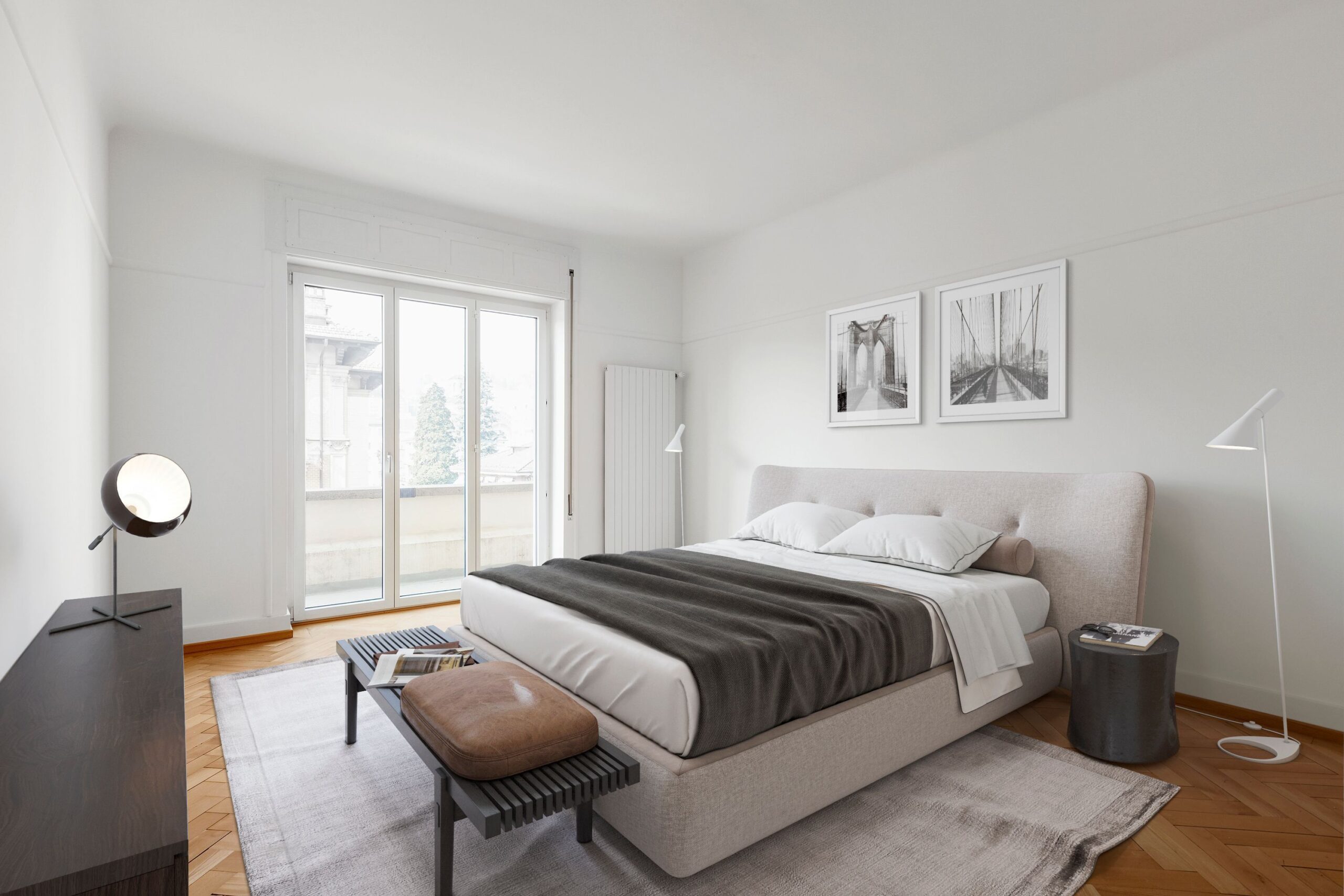 habitación con cama y muebles